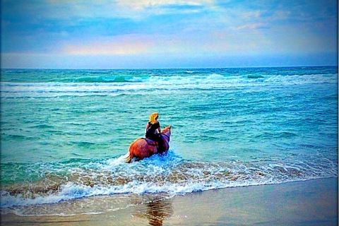 Woman on Horseback  at the Beach Photo
